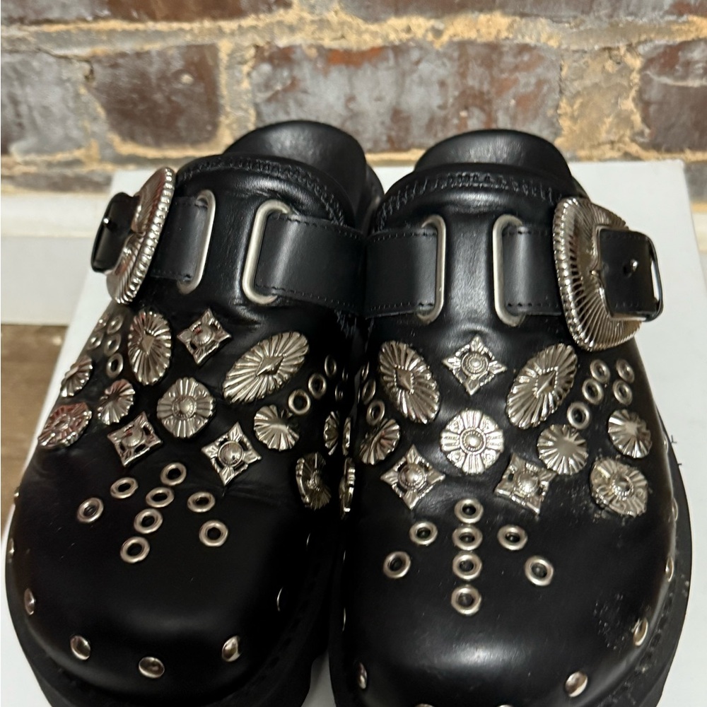 TOGA Pulla Black and Silver Embellished Mules